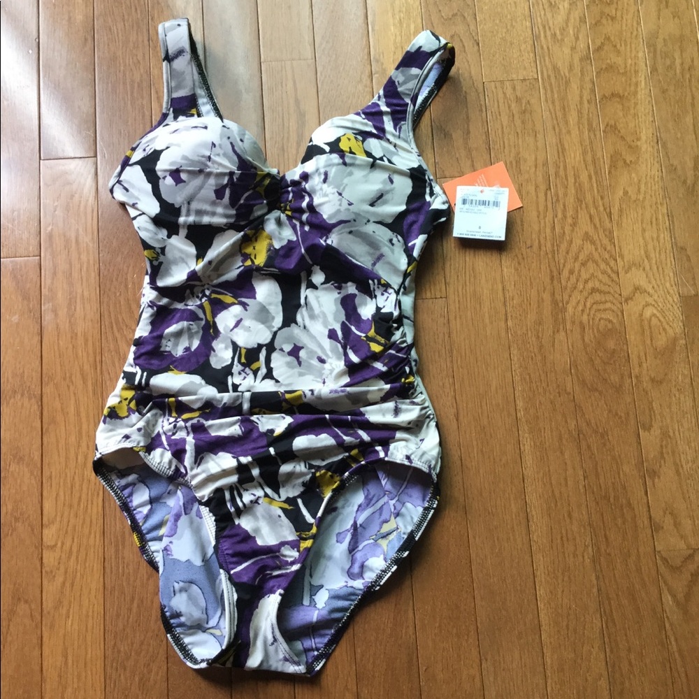 Lands End Slendar Keyhole 1PC Floral Bathing Suit